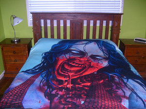 RW2 Zombie Large Fleece Blanket NIGHT LIFE throw queen size bedding vampire black gothic art undead red blue