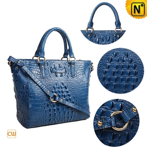 Women Blue Trapezoid Tote Bags CW219218 - CWMALLS.COM