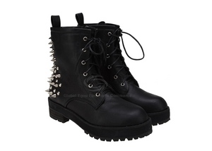 Dazzling Women's Short Boots With Solid Color Self Protector Studs Lace-Up Design