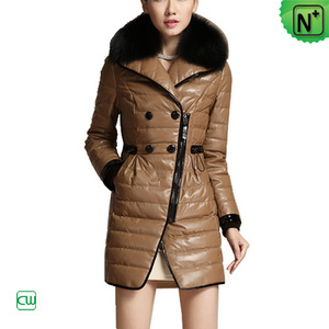 Women Brown/Red Leather Down Coat CW681153 - M.CWMALLS.COM