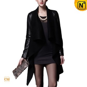 Women Black/Red Waterfall Leather Jacket CW669030 - CWMALLS.COM