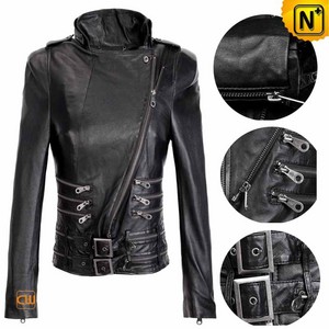 Women Black Cropped Leather Jacket CW670039 - CWMALLS.COM