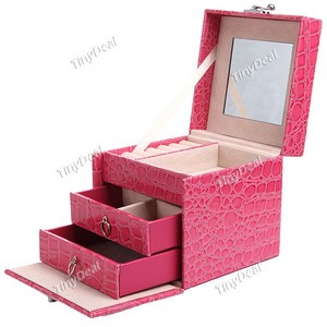 Fancy PU Leather Trilaminar Dressing Case Cosmetic Box Jewelry Box with Key