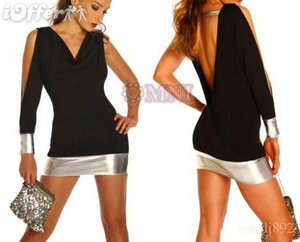 Open Shoulder Black and Silver Club Cocktail Dress