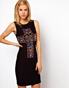 Bodycon Dress With Embellished Cross