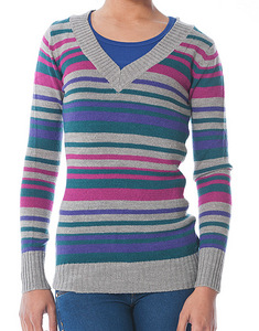 Multicolour striped sweater with deep neckline Terranova