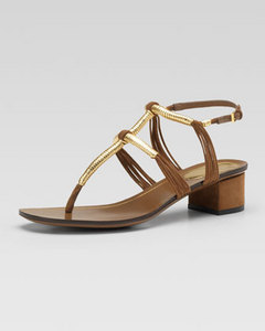 Gucci Low-Heel Thong Sandal, Brown