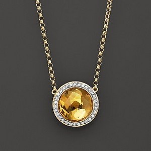 Bloomingdale's Citrine and Diamond Round Pendant Necklace