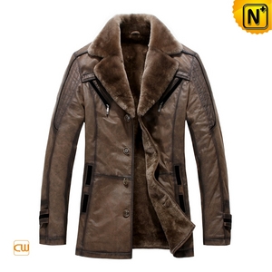 Mens Designer Leather Fur Coat CW819173 - cwmalls.com