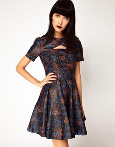 ASOS BLACK By Markus Lupfer Leather Skater Dress In Print