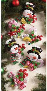 Candy Snowman Christmas Ornaments - Felt Applique Kit