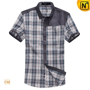 Mens Slim Fit Short Sleeve Plaid Shirts CW100326 - cwmalls.com