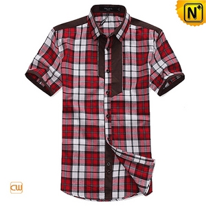 Mens Designer Fashion Short Sleeve Plaid Shirts CW100317 - cwmalls.com