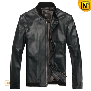 Mens Blue Slim Fit Sheepskin Leather Jackets CW812217 - cwmalls.com