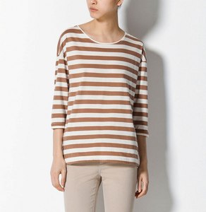 STRIPED T-SHIRT WITH TURN UP CUFFS