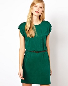 Sessun Jersey Dress with Leather Belt and Button Detail