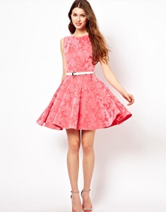 Club L Floral Flocked Skater Dress With Belt