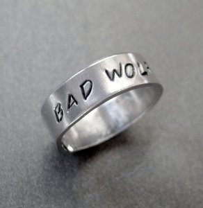 Doctor Who Inspired Skinny Ring - Bad Wolf - Hand Stamped Aluminum Wraparound Ring