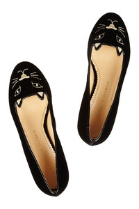 CHARLOTTE OLYMPIA Kitty embroidered velvet slippers