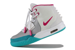 Women Nike Air Yeezy II White Grey and Pink Blue - Glow In Dark 45147