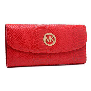 Michael Kors Red Patent Python-Embossed Leather Wallet 23983