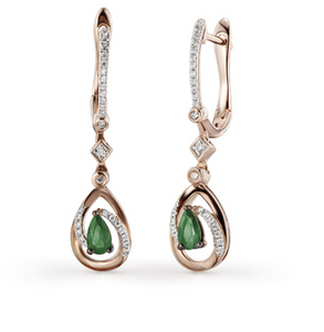 ЗОЛОТЫЕ СЕРЬГИ С БРИЛЛИАНТАМИ И ИЗУМРУДАМИ