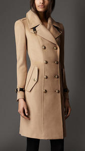 Leather Detail Wool Cashmere Coat Burberry