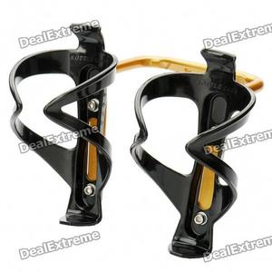 Metal Bike Bicycle Saddle Rail Dual Water Bottle Holder Bracket Kit - Black + Golden