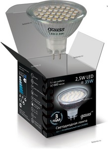 Лампа Gauss LED MR16 2.5W GU5.3 AC220-240V 4100K LED 2,5Вт 2.5Вт 10шт