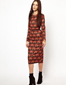 Glamorous Midi Dress In Baroque Folk Print