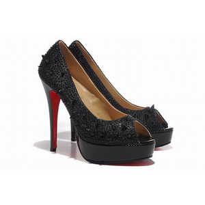 Red Bottom Christian Louboutin Very Mix 140mm Black Strass Peep Toe Pumps