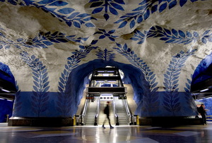 Детально изучить синюю ветку метро г. Стокгольм