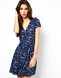 ASOS Skater Dress with Wrap in Oriental Bird Print