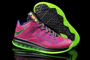 LeBron X 10 Low Tops In Purple Electric Green Basketball Shoes