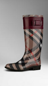 Резиновые сапоги BURBERRY Leather Detail Check Rain Boots