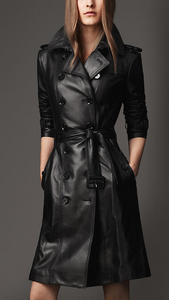 Burberry Black Leather Trench Coat