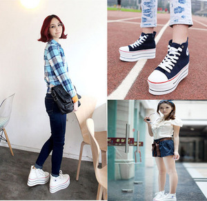 Female high platform shoes canvas shoes help heighten casual shoes flat sole