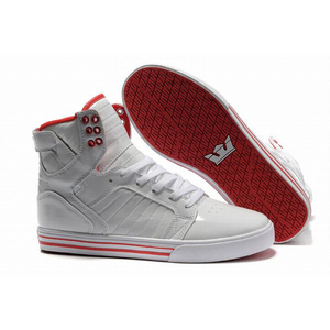 White and Red High Top Supra Skytop Men Size Skateboard Sneaker