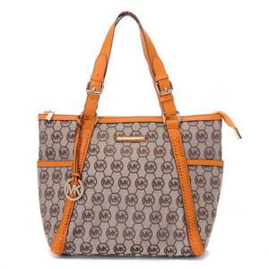 Michael Kors Whipped Large Zip-top Monogram Tote with Dark Tan