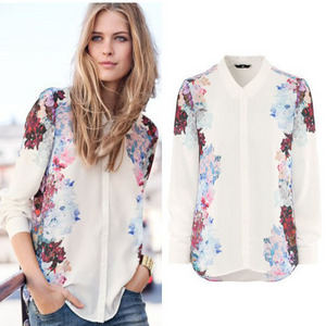 Retro Print Chiffon Blouse