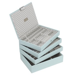 STACKERS 'CLASSIC SIZE' - New for 2013 - Duck Egg Blue Lidded STACKER Jewelry Box with Gray Polka-Dot Lining