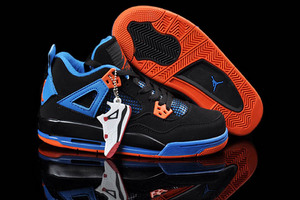 Michale Jordan Number 4 Womens Shoes Cavs BlackSafety OrangeGame Royal Blue