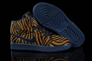 Women's air jordan 1 "Phat Zebra Stripe" Black/Dark Blue/Brown Nike Shoes