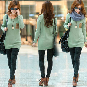 Women Crew Neck Loose Knitted Jumper Sweater Long Sleeve Pullover Outwear Tops