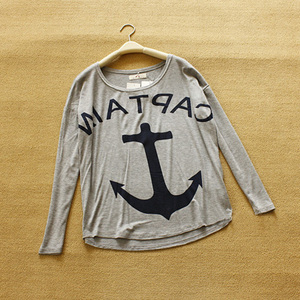 Girl Women's Loose Casual Batwing Sleeve Hook Anchor Patten T Shirt Tops Blouse