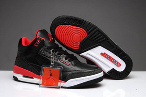 Mens Retro Jordan Bright Crimson Sneakers with Black Red - Jordan III