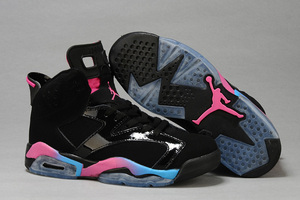 Nike Air Jordan Retro 6 GS Black Pink Flash Marina Blue Womens Shoes