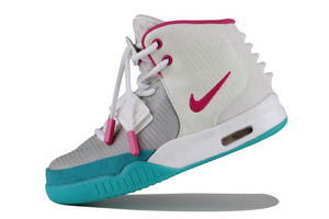 Women Nike Air Yeezy II White Grey and Pink Blue - Glow In Dark