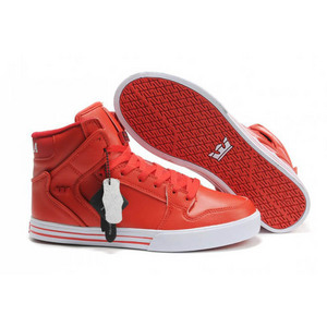 Supra Vaider Skate Shoe Red Patent White Leather