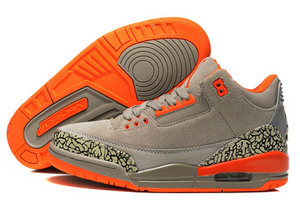 Nike Jordan 3 Orange and Grey Cement Basketball Sneaker Mens - Suede